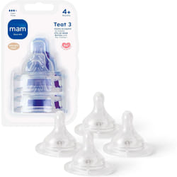 MAM Teats Size 3, Suitable for 4+ Months, MAM Fast Flow Teats with SkinSoft Silicone, Fits All MAM Baby Bottles, Baby Feeding Essentials, Pack of 4