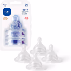 MAM Teats Size 1, Suitable for Newborns, Slow Flow SkinSoft Silicone Teats for Baby Bottles, Fits All MAM Bottles, Baby Feedi ...