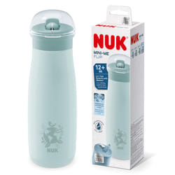 NUK Mini-Me Flip Toddler Cup With Straw , 12+ Months , 500 ml , Stainless Steel For Kids , Leak-Proof Toughened Spout , Shatter-Proof , Blue Globe