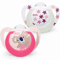 NUK Star Baby Dummy | 6-18 Months | Day & Night Soothers | BPA-Free Silicone | Pink Koala | 2 Count