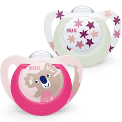 NUK Star Baby Dummy | 6-18 Months | Day & Night Soothers | BPA-Free Silicone | Pink Koala | 2 Count