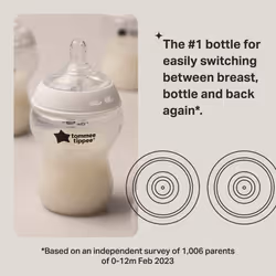 Tommee Tippee Natural Start Anti-Colic Baby Bottle, 150 ml, 0+ months, Slow Flow for a Natural Latch, Anti-Colic Valve, Self-Sterilising, Pack of 3