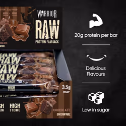 Warrior Raw Protein Flapjacks â 12 Bars x 75g Each â Packed with 20g of Protein â Low Sugar, High in Fibre (Choc Brownie)