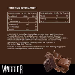 Warrior Raw Protein Flapjacks â 12 Bars x 75g Each â Packed with 20g of Protein â Low Sugar, High in Fibre (Choc Brownie)