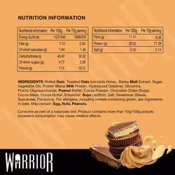 Warrior Raw Protein Flapjacks â 12 Bars x 75g Each â Packed with 20g of Protein â Low Sugar, High in Fibre (Chocolate Peanut Butter)
