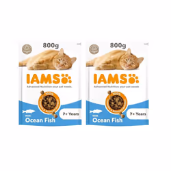 IAMS Complete Dry Cat Food for Senior 7+ Cats with Ocean Fish 800 g (Pack of 2)