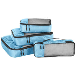 Amazon Basics Packing Cubes for Suitcases, Travel Organisers, Zipper, 4-Piece Set Bags, Large/Medium/Small/Slim, Sky Blue