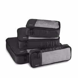 Amazon Basics Packing Cubes for Suitcases, Travel Organisers, Zipper, 4-Piece Set Bags, Large/Medium/Small/Slim, Black