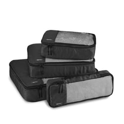 Amazon Basics Packing Cubes for Suitcases, Travel Organisers, Zipper, 4-Piece Set Bags, Large/Medium/Small/Slim, Black