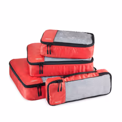 Amazon Basics Packing Cubes for Suitcases, Travel Organisers, Zipper, 4-Piece Set Bags, Large/Medium/Small/Slim, Red