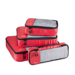 Amazon Basics Packing Cubes for Suitcases, Travel Organisers, Zipper, 4-Piece Set Bags, Large/Medium/Small/Slim, Red