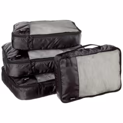 Amazon Basics Packing Cubes for Suitcases, Travel Organisers, Zipper, 4-Piece Set Bags, 2 Large and 2 Medium, Black