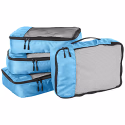Amazon Basics Packing Cubes for Suitcases, Travel Organisers, Zipper, 4-Piece Set Bags, Medium, Sky Blue