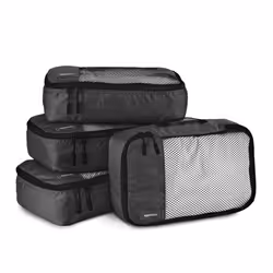 Amazon Basics Packing Cubes for Suitcases, Travel Organisers, Zipper, 4-Piece Set Bags, Small, Black