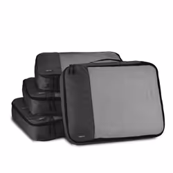 Amazon Basics Packing Cubes for Suitcases, Travel Organisers, Zipper, 4-Piece Set Bags, Large, Black