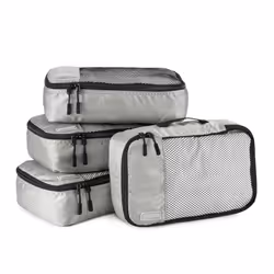 Amazon Basics Packing Cubes for Suitcases, Travel Organisers, Zipper, 4-Piece Set Bags, Small, Gray