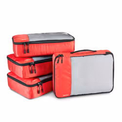 Amazon Basics Packing Cubes for Suitcases, Travel Organisers, Zipper, 4-Piece Set Bags, Medium, Red