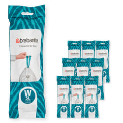 Brabantia 137884 PerfectFit Bin Liners Multipack (Size W/5 Litre) Thick Plastic Trash Bags with Tie Tape Drawstring Handles (200 Bags), White