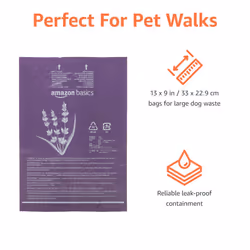 Amazon Basics Dog Poop/Waste Bags without Dispenser, Lavender, 600 Bags (40 Packs of 15 Bags)