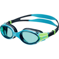 Speedo Junior Biofuse 2.0 Swimming Goggles | Patented Easy Adjustment | Anti-Fog | Anti-Leak | Enhanced Fit | Blue/True Navy/Lumo Green/Blue, One Size