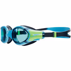 Speedo Junior Biofuse 2.0 Swimming Goggles | Patented Easy Adjustment | Anti-Fog | Anti-Leak | Enhanced Fit | Blue/True Navy/Lumo Green/Blue, One Size