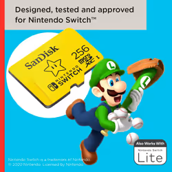 SanDisk 256GB microSDXC card for Nintendo Switch consoles, Nintendo Licensed Product, up to place for games, UHS-I, Class 3, U3, Super Mario Superstar