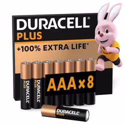 Duracell Plus AAA Batteries (8 Pack) - Alkaline 1.5V - Up To 100% Extra Life - Everyday Devices - 0% Plastic Packaging - 10-Y ...