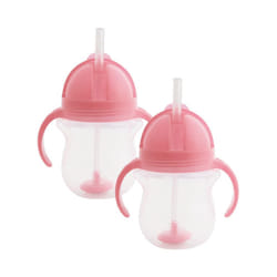 Munchkin Click Lock Tip & Sip Straw Cup Set | Baby Toddler Sippy Cups with Leakproof Cup | Baby Cup Weighted Baby Bottles -7oz/207 ml | 2 Pack | Pink