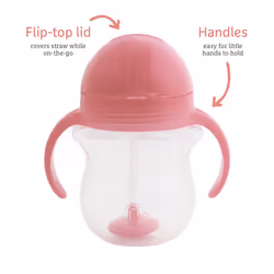 Munchkin Click Lock Tip & Sip Straw Cup Set | Baby Toddler Sippy Cups with Leakproof Cup | Baby Cup Weighted Baby Bottles -7oz/207 ml | 2 Pack | Pink