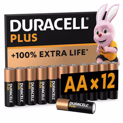 Duracell Plus AA Batteries (12 Pack) - Alkaline 1.5V - Up To 100% Extra Life - Everyday Devices - 0% Plastic Packaging - 10-Y ...