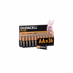 Duracell Plus AA Batteries (36 Pack) - Alkaline 1.5V - Up To 100% Extra Life - Everyday Devices - 0% Plastic Packaging - 10-Y ...