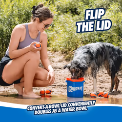 ChuckIt! Ultra Ball Dog Toy Chuckit Bucket Durable Rubber Dog Ball and Bucket It Launcher Compatible Toy Balls For Dogs with Carrier, 8 Pack, Medium