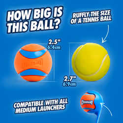 ChuckIt! Ultra Ball Dog Toy Chuckit Bucket Durable Rubber Dog Ball and Bucket It Launcher Compatible Toy Balls For Dogs with Carrier, 8 Pack, Medium