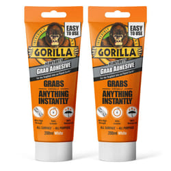 Gorilla Heavy Duty White Grab Adhesive, 200ml Tube (2 Pack) â All-Purpose, Ultra-High Strength & Instantly | 100% Waterproof & Temperature Resistant