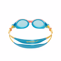 Speedo Junior Biofuse 2.0 Swimming Goggles | Patented Easy Adjustment | Anti-Fog | Anti-Leak | Enhanced Fit | Bolt/Mango/Coral Beach/Blue, One Size