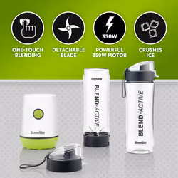 Breville Blend Active Personal Blender & Smoothie Maker | 350W | 2 Portable Blend Active Bottles (600ml) | Leak Proof Lids | White & Green [VBL246]