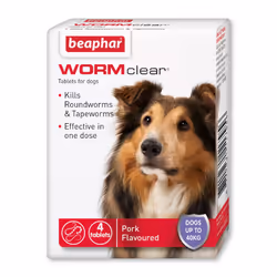 Beaphar | WORMclear Tablets for Dogs up to 40kg | Kills All Common UK Intestinal Tapeworms) | Vet Strength Treatment | Pork-f ...
