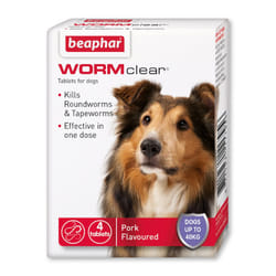 Beaphar | WORMclear Tablets for Dogs up to 40kg | Kills All Common UK Intestinal Tapeworms) | Vet Strength Treatment | Pork-flavoured | 4 tablets