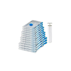 Amazon Basics Vacuum Compression Zipper Storage Bags with Airtight Valve and Hand Pump, 3x (Jumbo, Large, Medium, Small), 12-Pack, Multiple, Clear