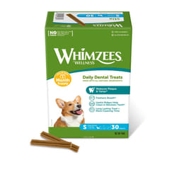 WHIMZEES By Wellness Stix, Dental Sticks, 30 Pieces (1 Month Supply), Size Chews for Small Breeds, Natural, Grain-Free, Rawhide-Free, Vegetarian