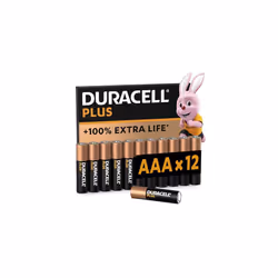 Duracell Plus AAA Batteries (12 Pack) - Alkaline 1.5V - Up To 100% Extra Life - Devices - 0% Plastic Packaging - 10-Year Stor ...