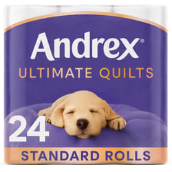 Andrex Ultimate Quilts Toilet Paper 24 Rolls, Air Pocket Technology for Soft, Thick Sheets â 24 Quilted Toilet Rolls x 1 Pack, FSC Certified