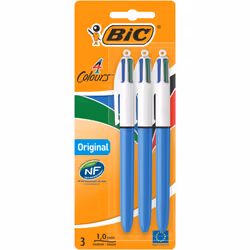 BIC 4 Colours Original Pens, Multi Coloured Pens All In One, Biro Pens, Medium 1.0mm, Green, Blue, Red, Black, 3 Pens Per Pac ...