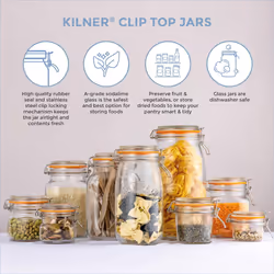 Kilner Set of 3 Round Clip Top Jars 0.5 Litre (3 x 500 ml) Airtight Glass Storage Jars for Preserving Jams Dry Foods Reusable