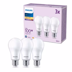 Philips LED Frosted A67 Light Bulb 3 Pack [Warm White 2700K - E27 Edison Screw] 100W, Non Dimmable. for Home Indoor Lighting