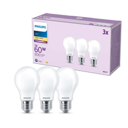 Philips LED Frosted A60 Light Bulb 3 Pack [Warm White 2700K - E27 Edison Screw] 60W, Non Dimmable. for Home Indoor Lighting