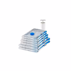 Amazon Basics Multiple Vacuum Compression Zipper Storage Bags with Hand Pump, 6-Pack (2 Jumbo, 2 Large, 2 Medium), Clear