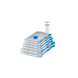 Amazon Basics Multiple Vacuum Compression Zipper Storage Bags with Hand Pump, 6-Pack (2 Jumbo, 2 Large, 2 Medium), Clear