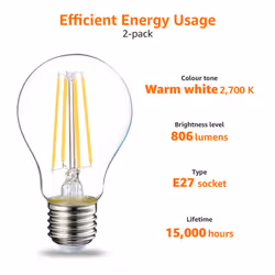Amazon Basics LED E27 Edison Screw Bulb, 4.3W (Equivalent to 40W), Clear Filament, Warm White, Non Dimmable - Pack of 6