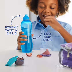 Sistema Squeeze Twist 'n' Sip Sports Water Bottles | 460 ml | Leakproof Kids Water Bottles | BPA-Free | Blue | 4 Count